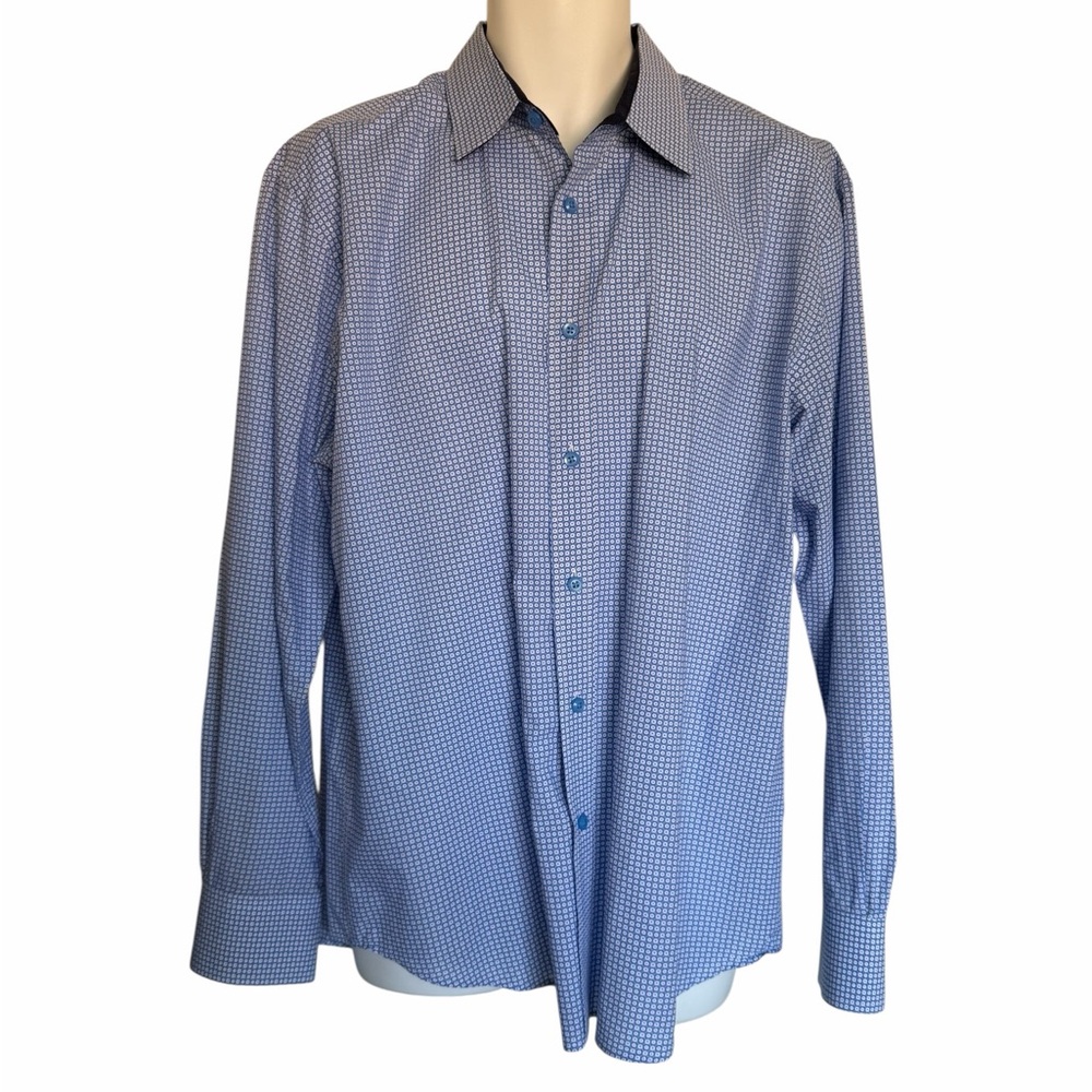 Quieti Classic Long-Sleeve Blue Patterned Dress Shirt